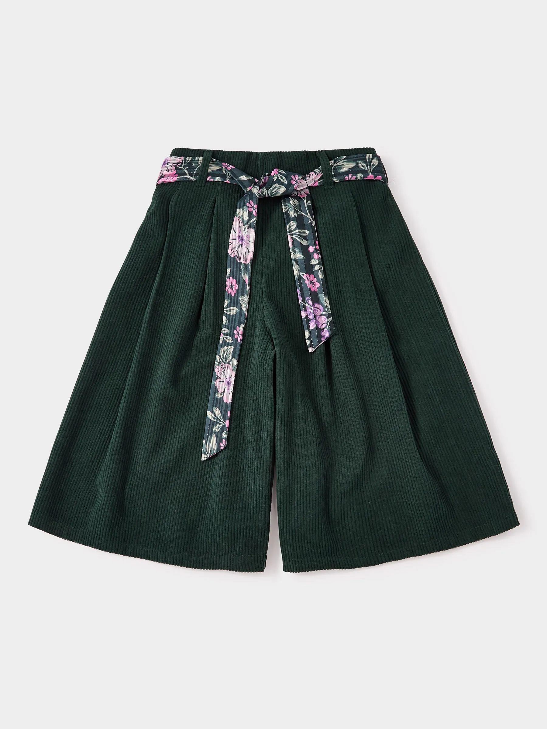 GWD Jade Green Corduroy Culottes with Floral Belt