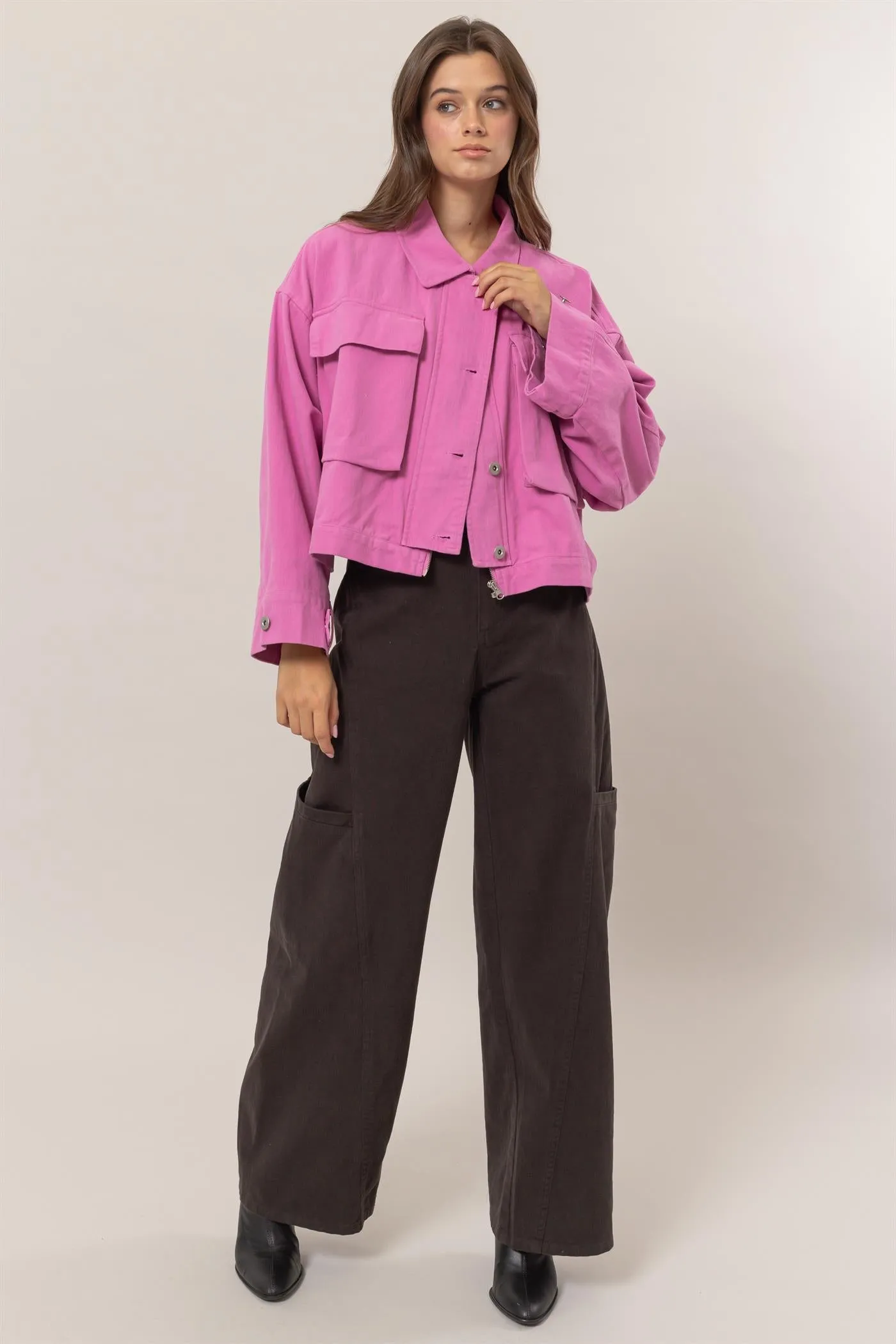 HF24E505-Brushed Twill Cropped Jacket