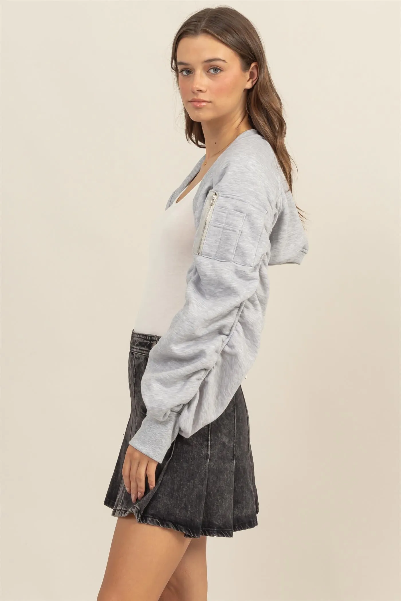 HF24E731-Ruched French Terry Bolero Bomber Jacket