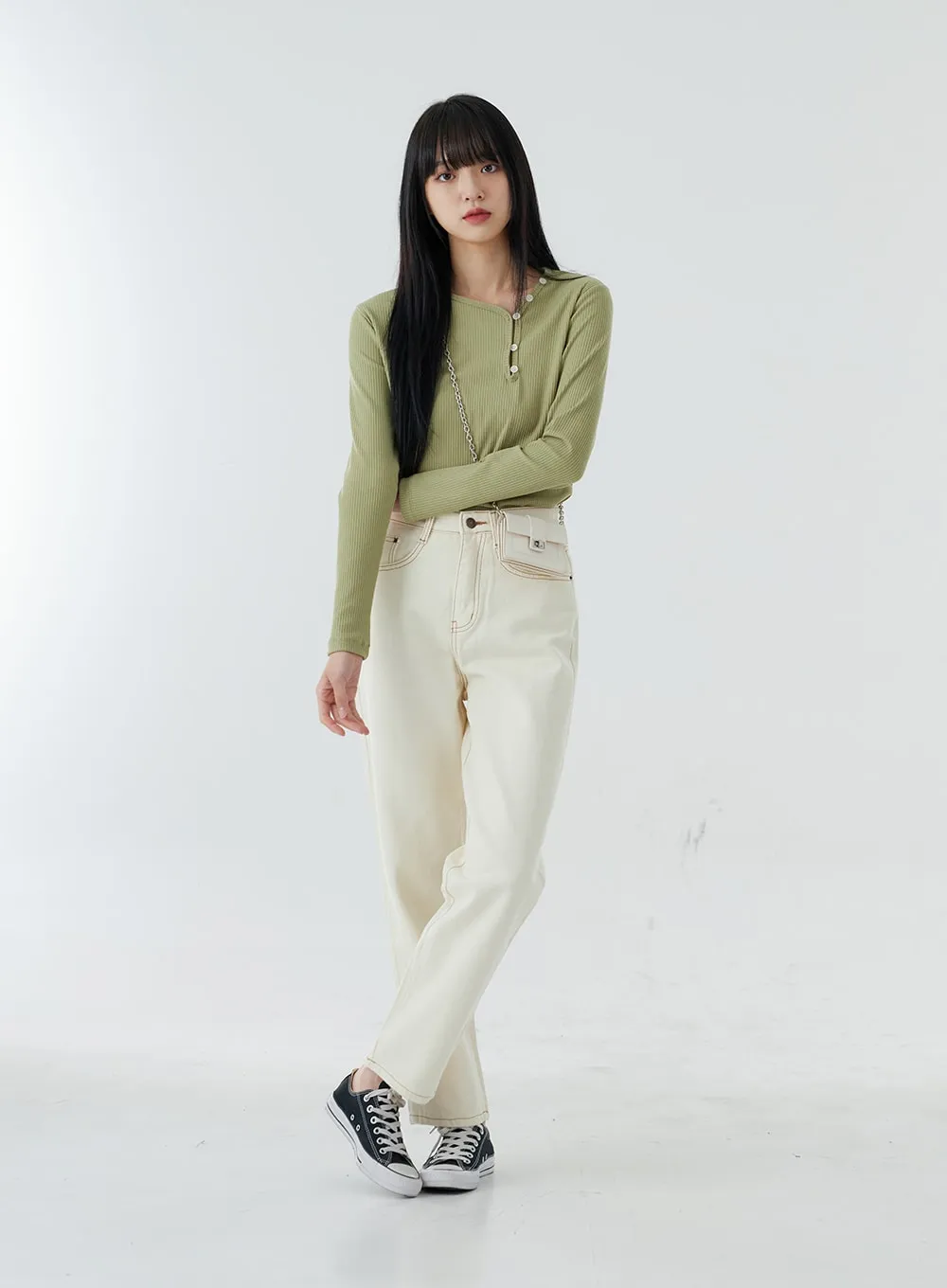 High Waist Straight Leg Pants OO19