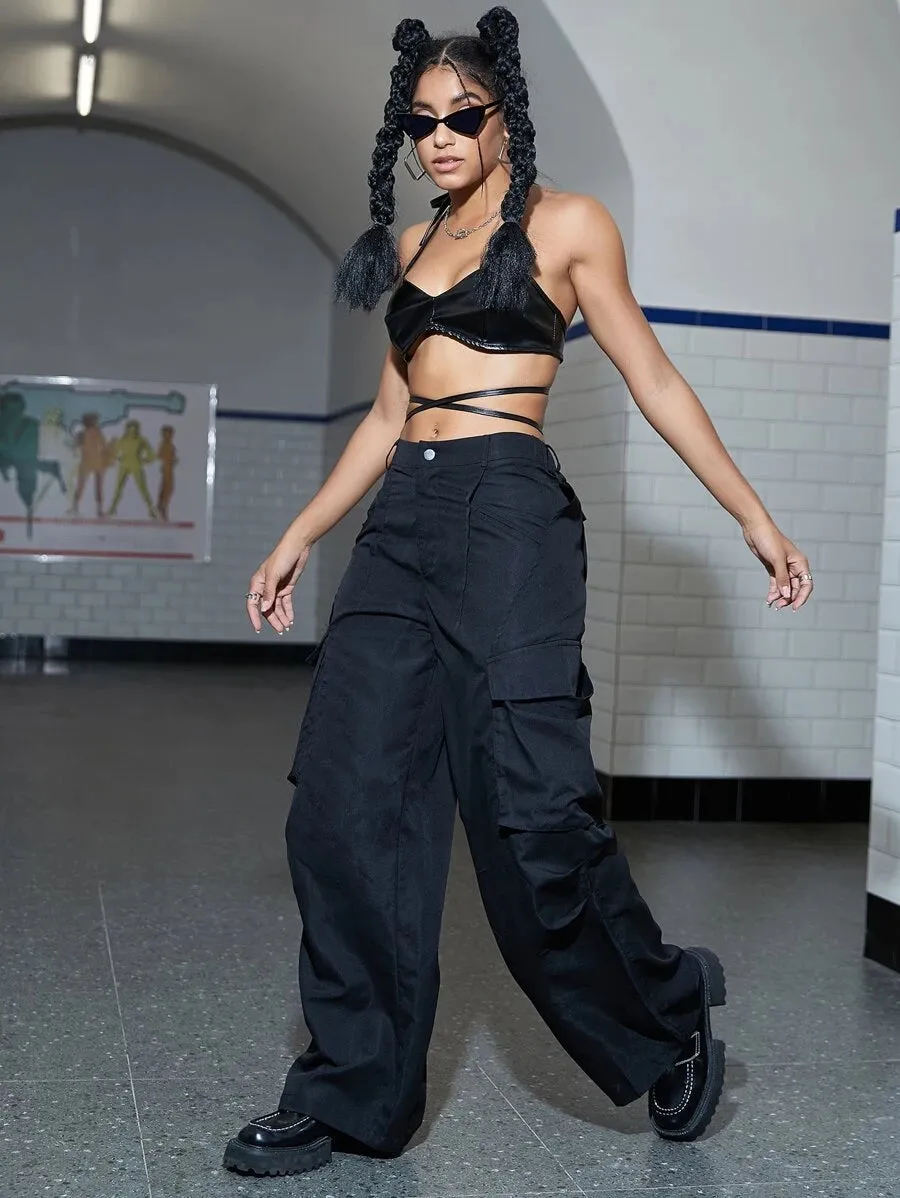 Hip Hop Flap Pocket Wide Leg Cargo Pants