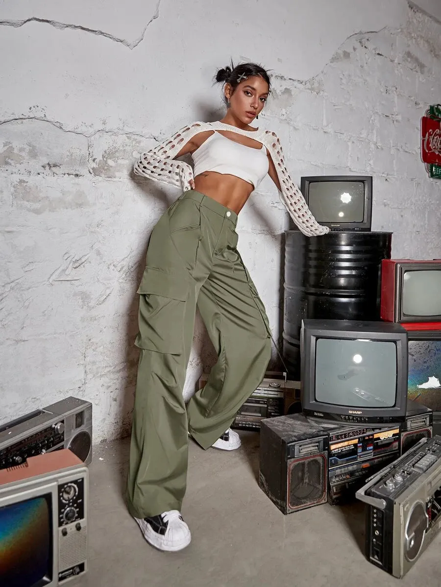 Hip Hop Flap Pocket Wide Leg Cargo Pants