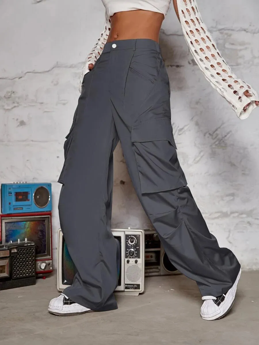 Hip Hop Flap Pocket Wide Leg Cargo Pants