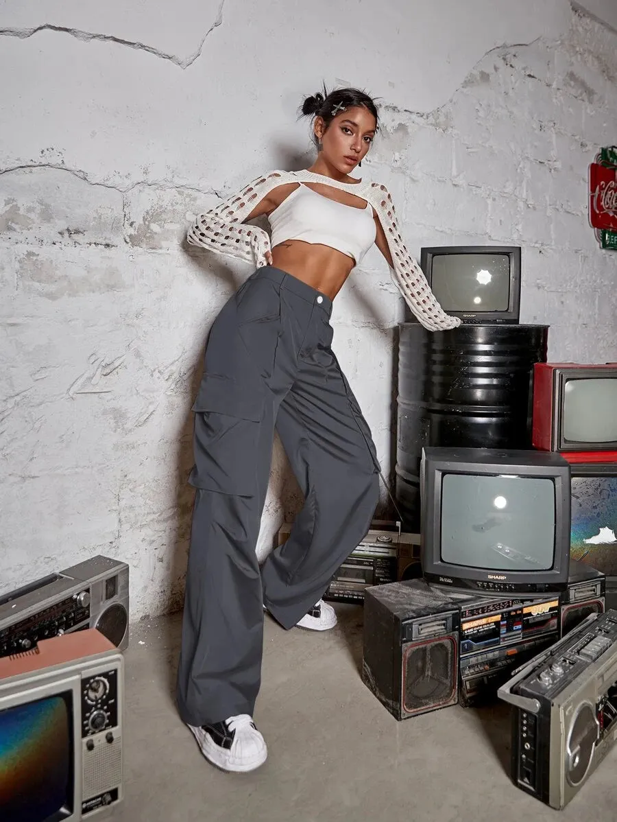 Hip Hop Flap Pocket Wide Leg Cargo Pants