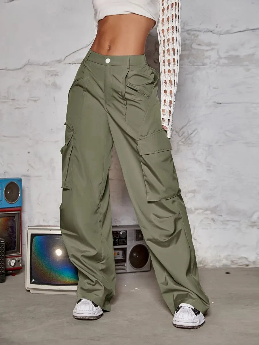 Hip Hop Flap Pocket Wide Leg Cargo Pants