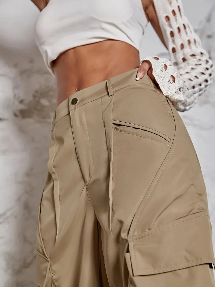 Hip Hop Flap Pocket Wide Leg Cargo Pants