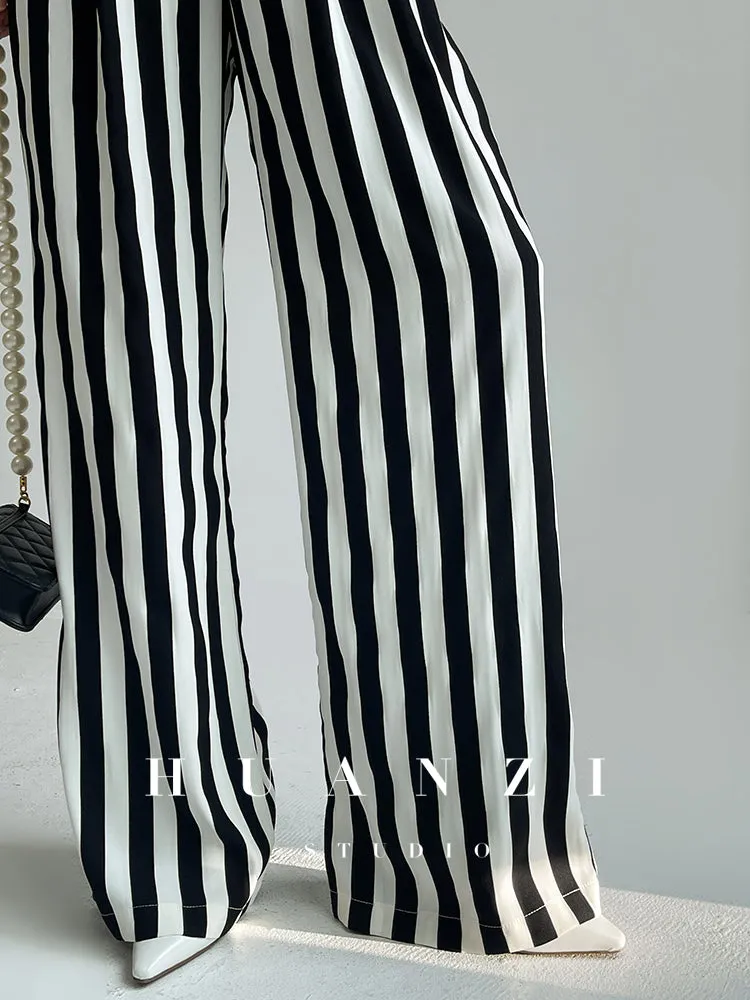 Huanzi high-end striped high-waist wide leg pants - Nuna