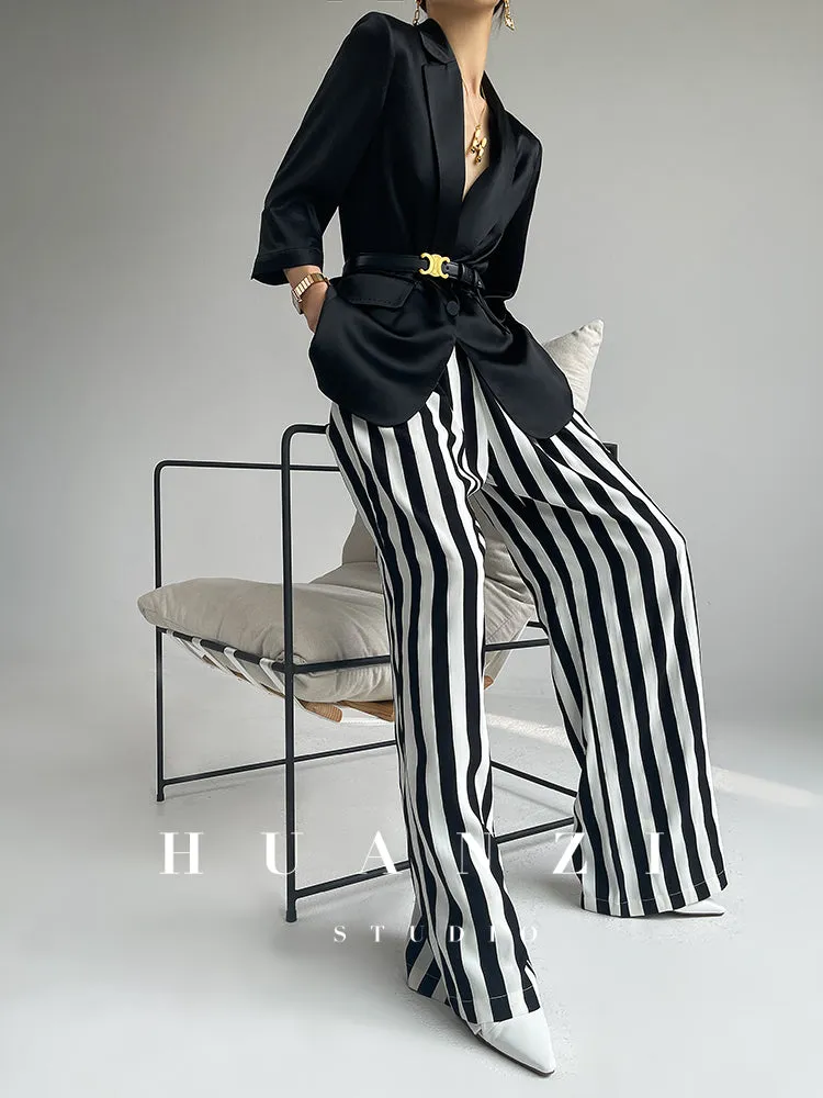 Huanzi high-end striped high-waist wide leg pants - Nuna