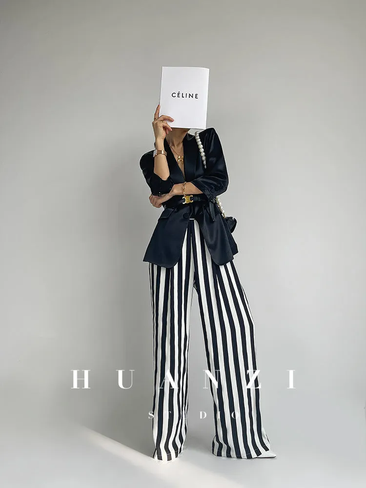 Huanzi high-end striped high-waist wide leg pants - Nuna