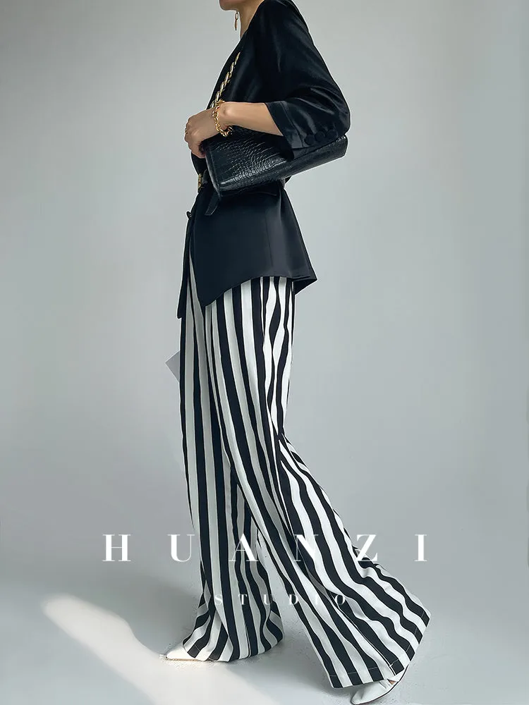 Huanzi high-end striped high-waist wide leg pants - Nuna