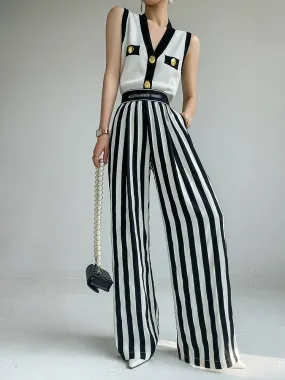 Huanzi high-end striped high-waist wide leg pants - Nuna