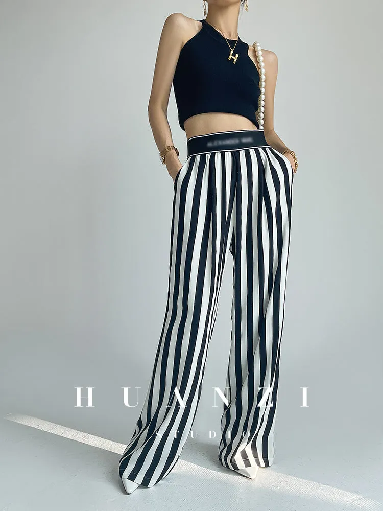 Huanzi high-end striped high-waist wide leg pants - Nuna