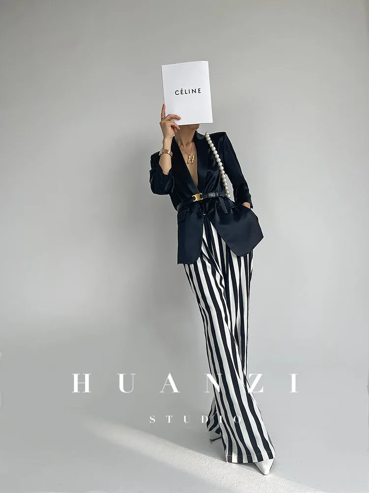 Huanzi high-end striped high-waist wide leg pants - Nuna