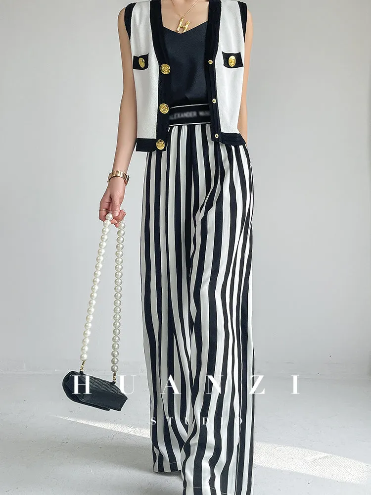 Huanzi high-end striped high-waist wide leg pants - Nuna