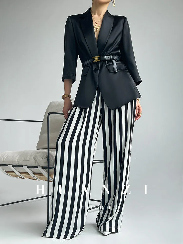 Huanzi high-end striped high-waist wide leg pants - Nuna