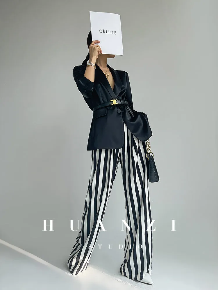 Huanzi high-end striped high-waist wide leg pants - Nuna