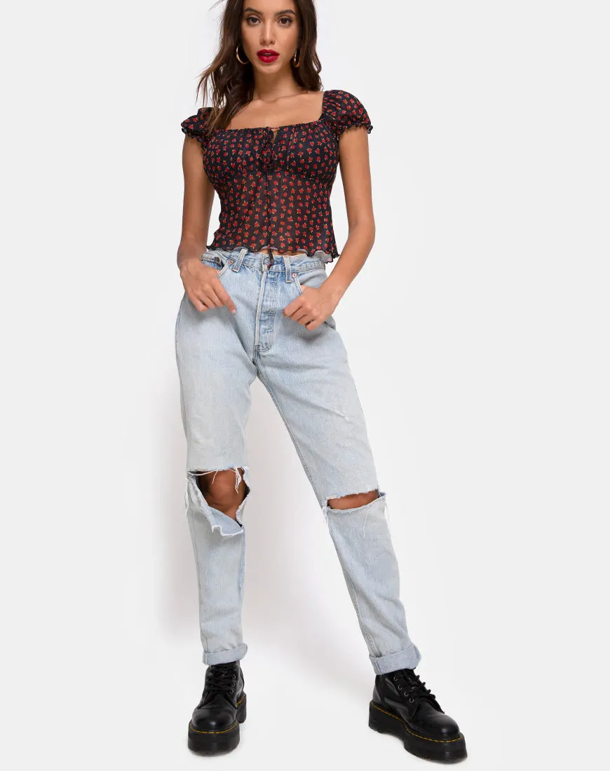 Jalina Top in Dotty Rose Net