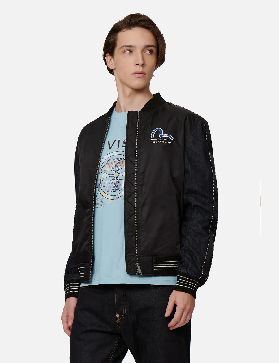 Japanese-pattern Kamon Appliqué Padded Bomber Jacket