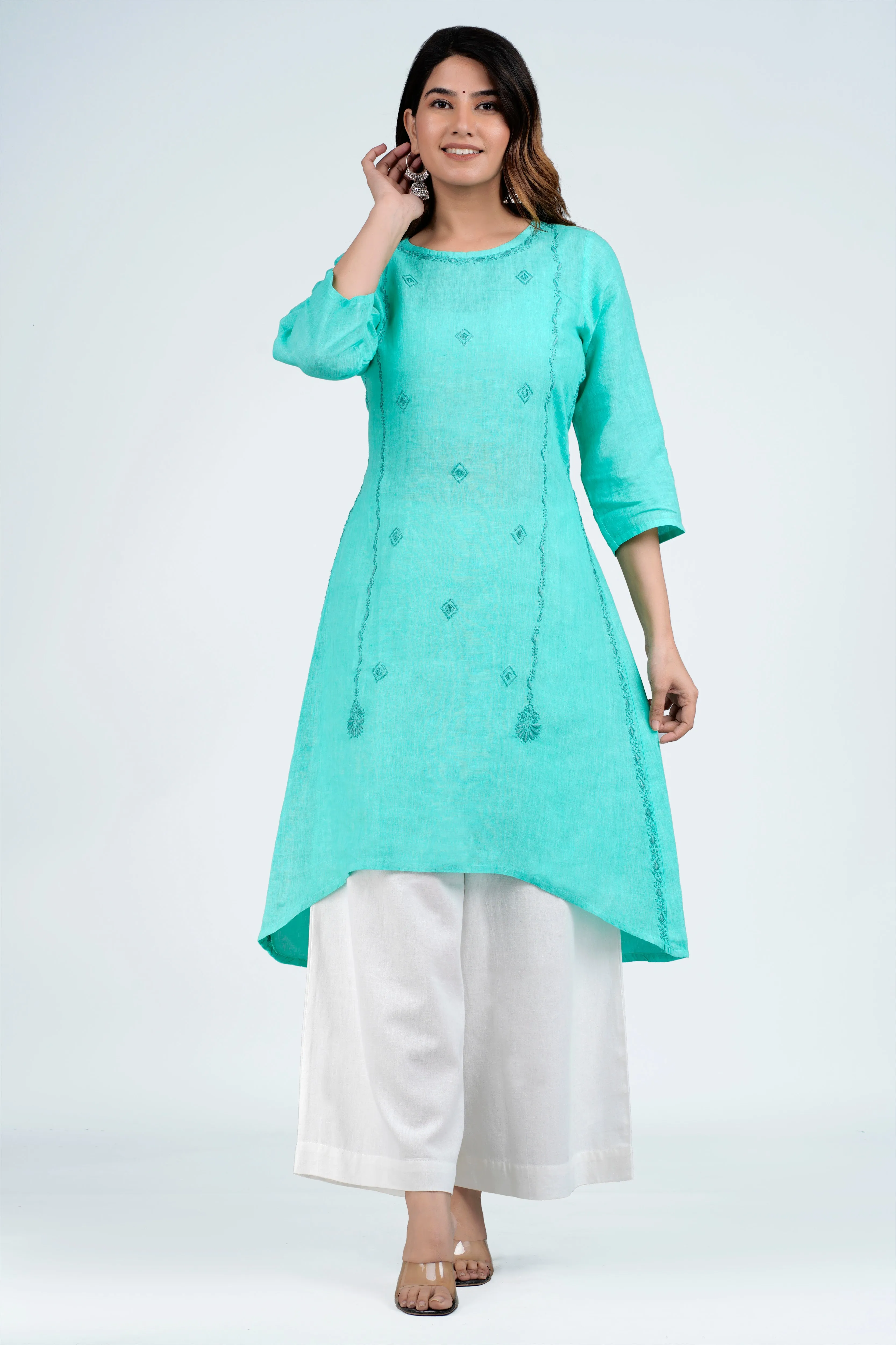 JUHI Linen-Cotton Hand Embroidered Tunic Kurti: Made to Order/Customizable