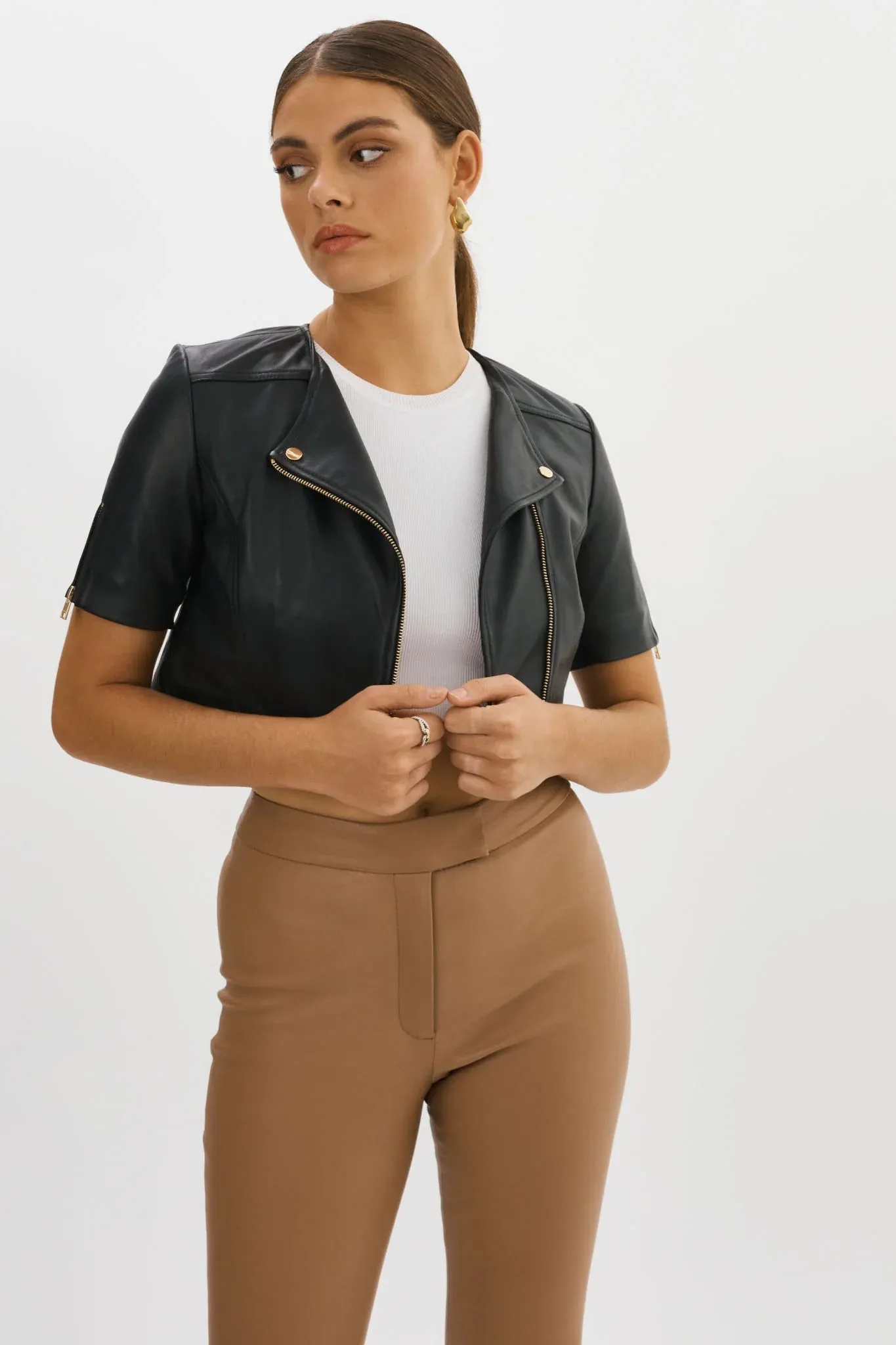 Kirsi Cropped Biker Jacket - Black