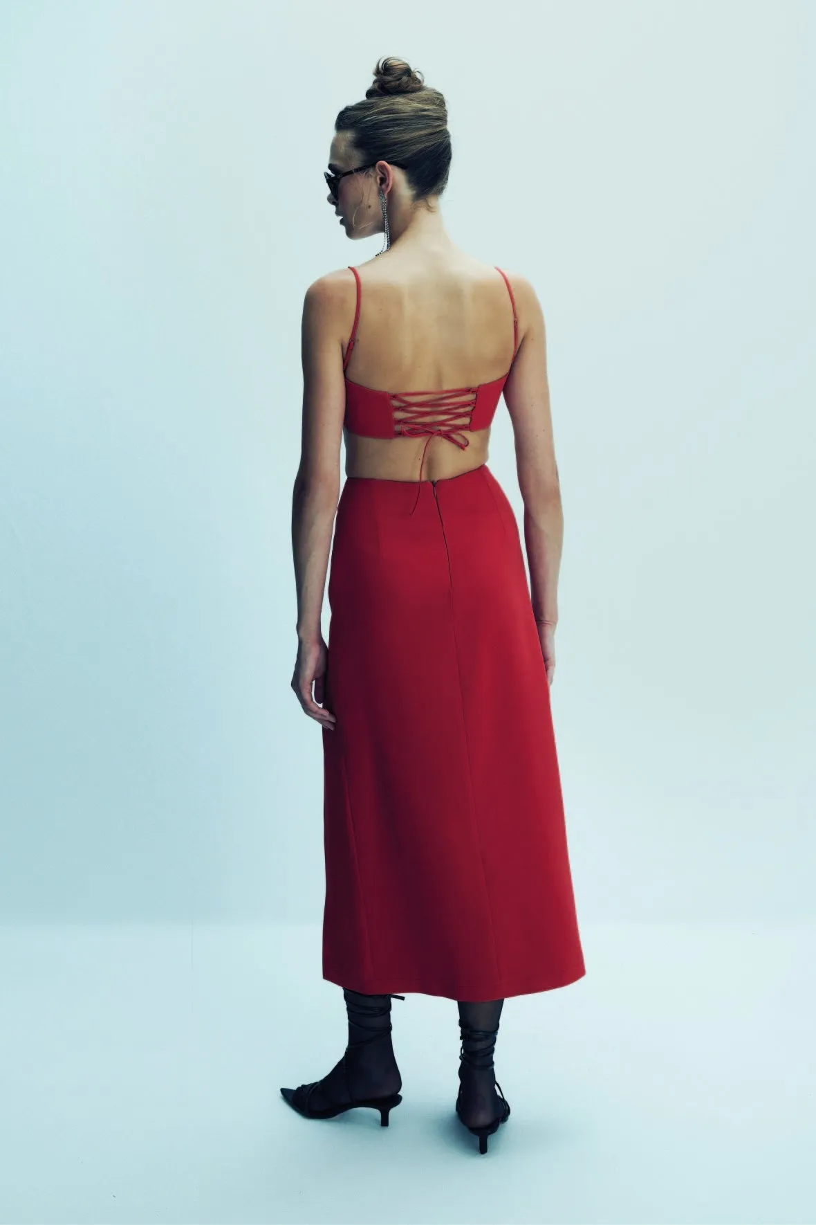 Lea Crepe Midi Skirt in Paprika Red