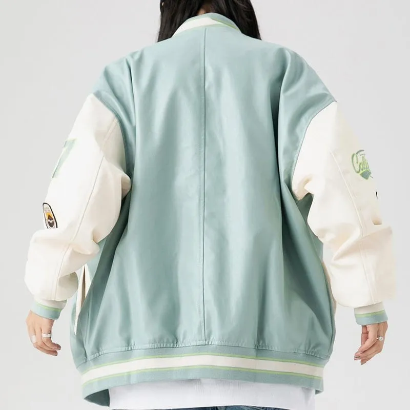 LEMAMDIK Leather Baseball Jacket Embroidered