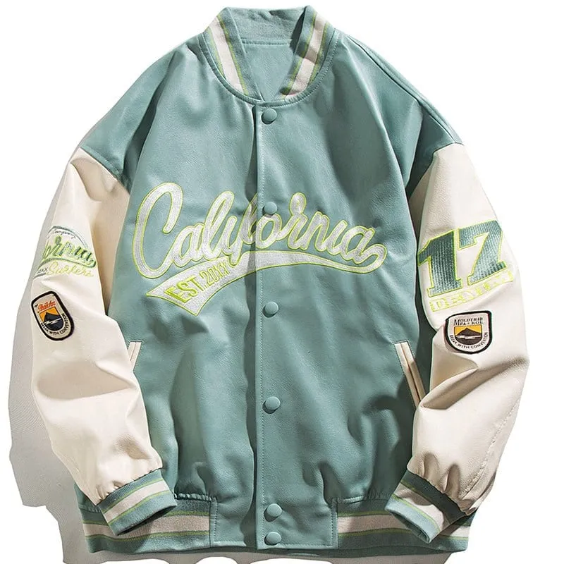 LEMAMDIK Leather Baseball Jacket Embroidered