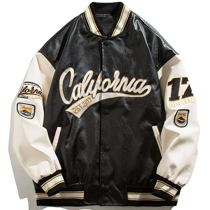 LEMAMDIK Leather Baseball Jacket Embroidered