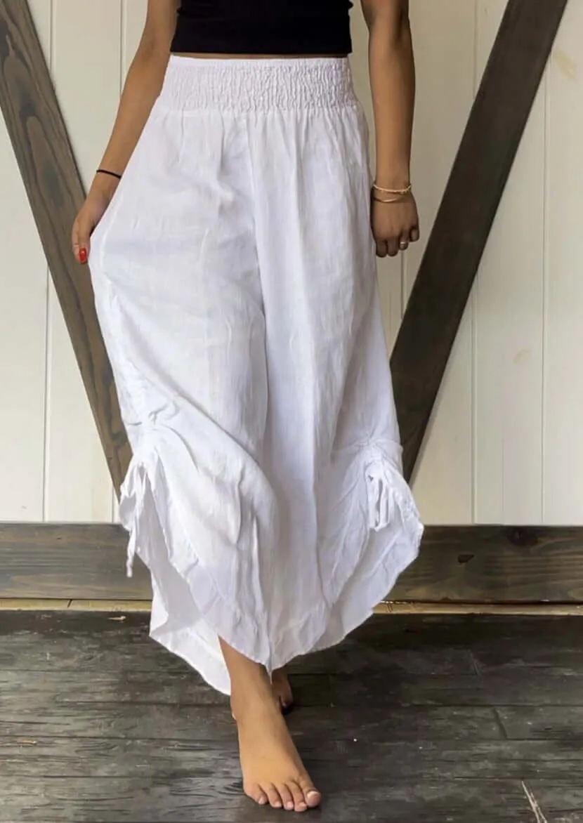 Linen Collection Smocked Waist Gypsy Pants Made in USA