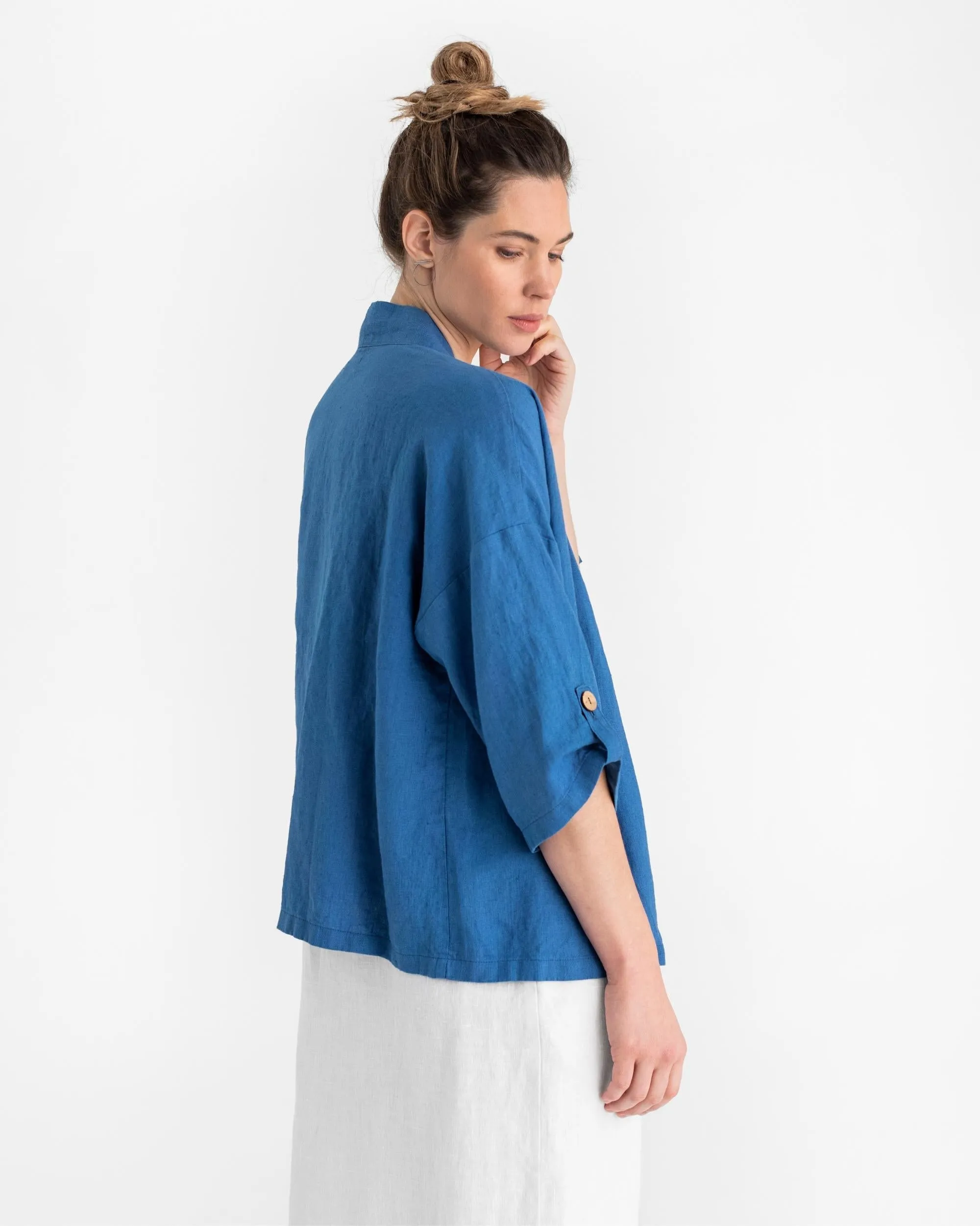 Linen kimono jacket BANOS in Cobalt blue