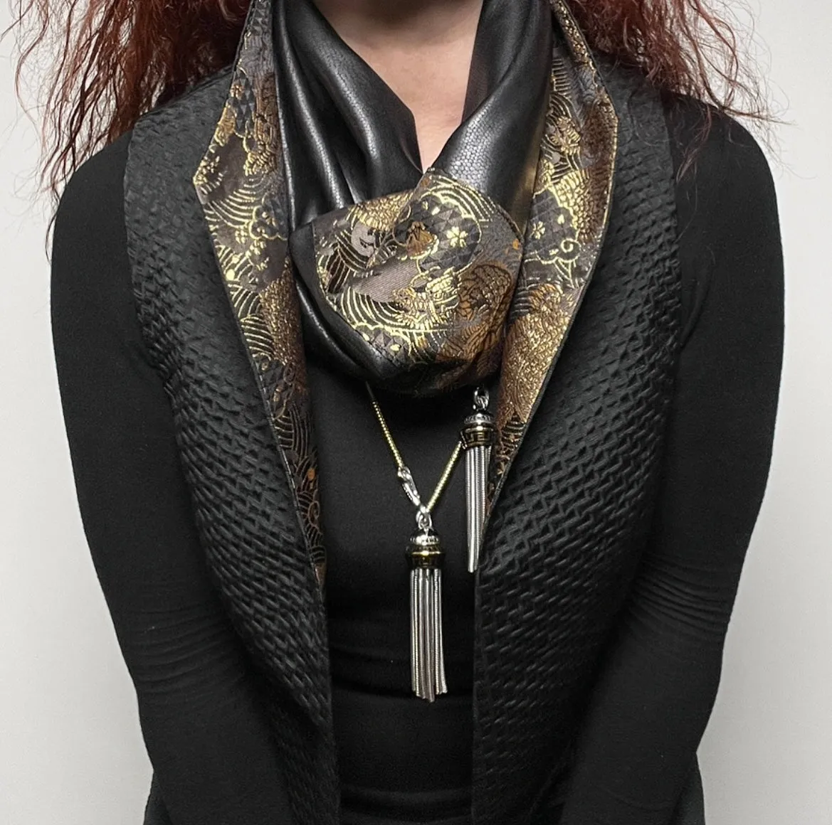 Luxe Collar - Loop Scarf - Faux Leather - Gold Dragon