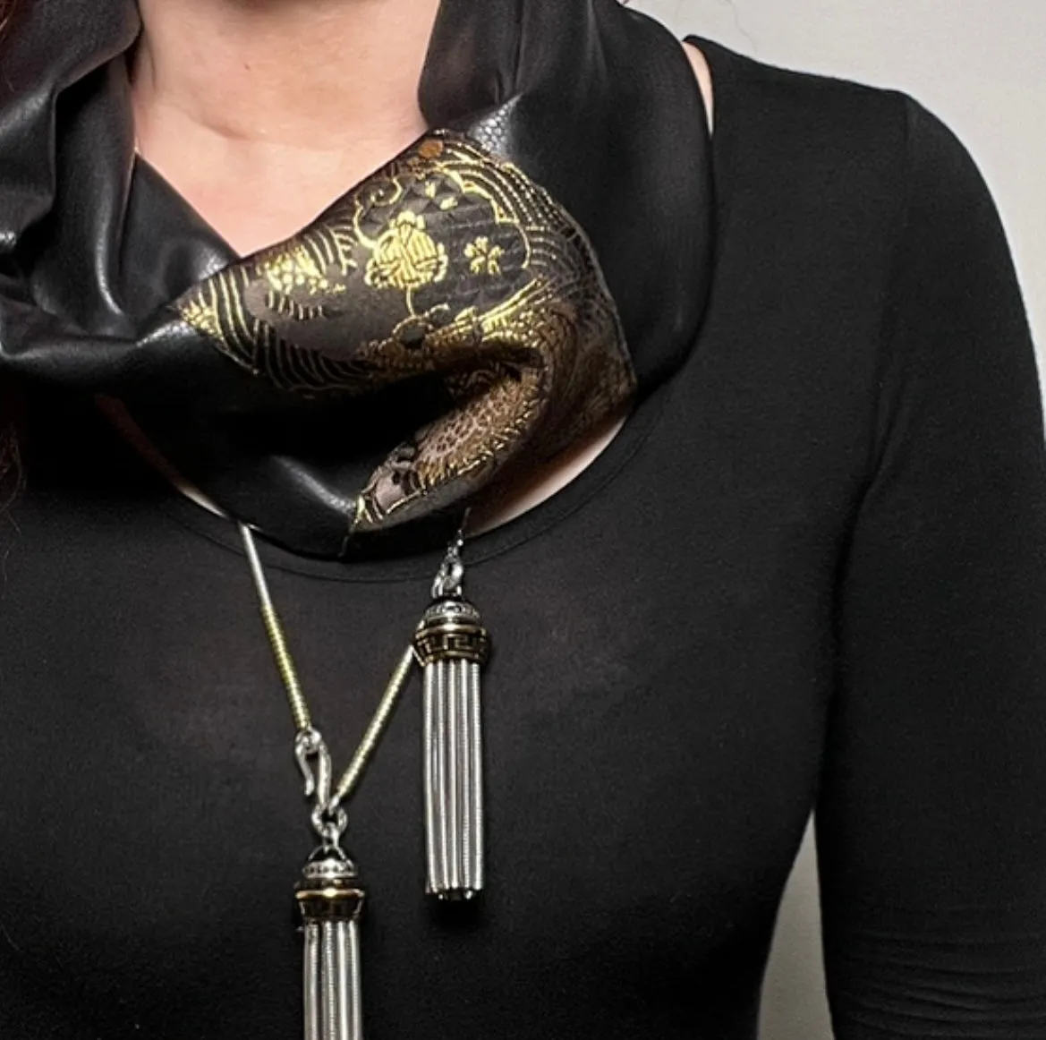 Luxe Collar - Loop Scarf - Faux Leather - Gold Dragon