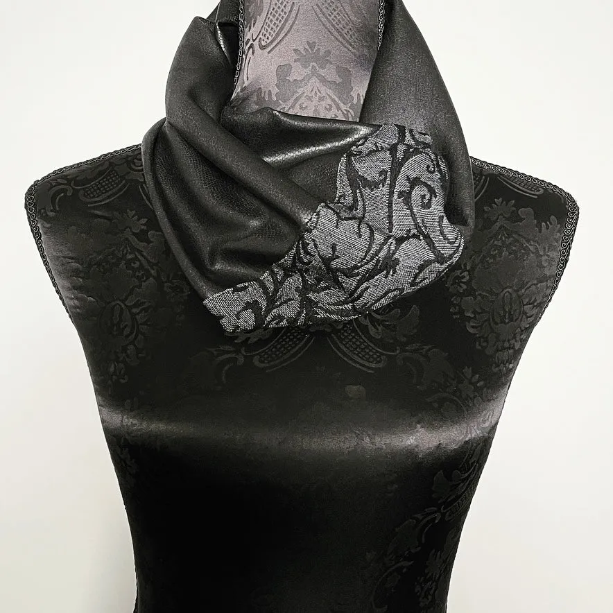 Luxe Collar - Loop Scarf - Faux Leather - Grey Black Vines