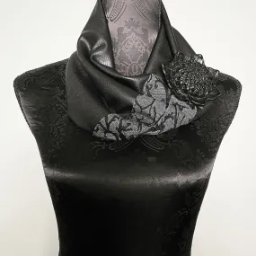 Luxe Collar - Loop Scarf - Faux Leather - Grey Black Vines