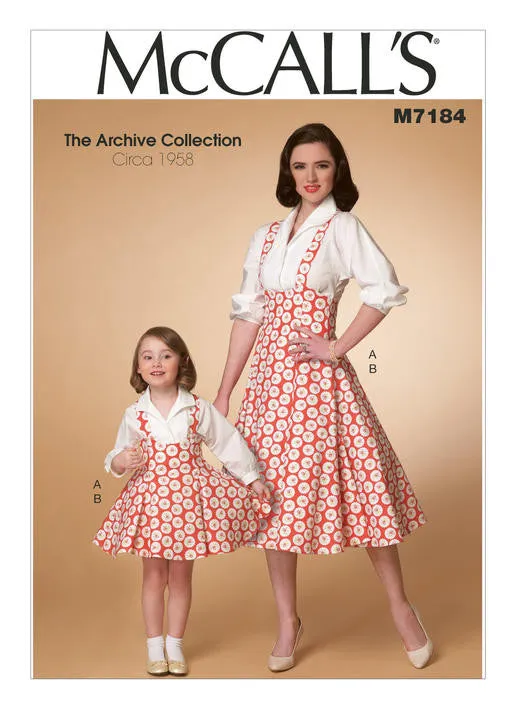 M7184 Mommy & Me 1950s Dress Pattern - McCalls 7184 Sewing Pattern