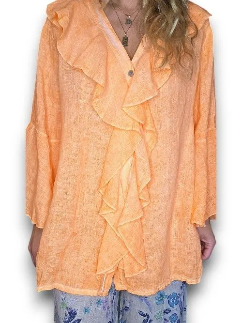 MADRID LINEN FRILL TUNIC LINEN NEON ORANGE