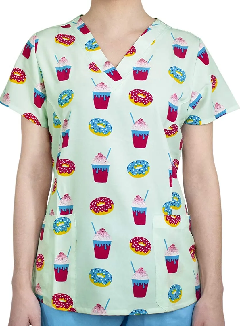 Maevn 1767 BFZ Brain Freeze Printed V-Neck Scrub Top <br> Sizes XS to 2XL