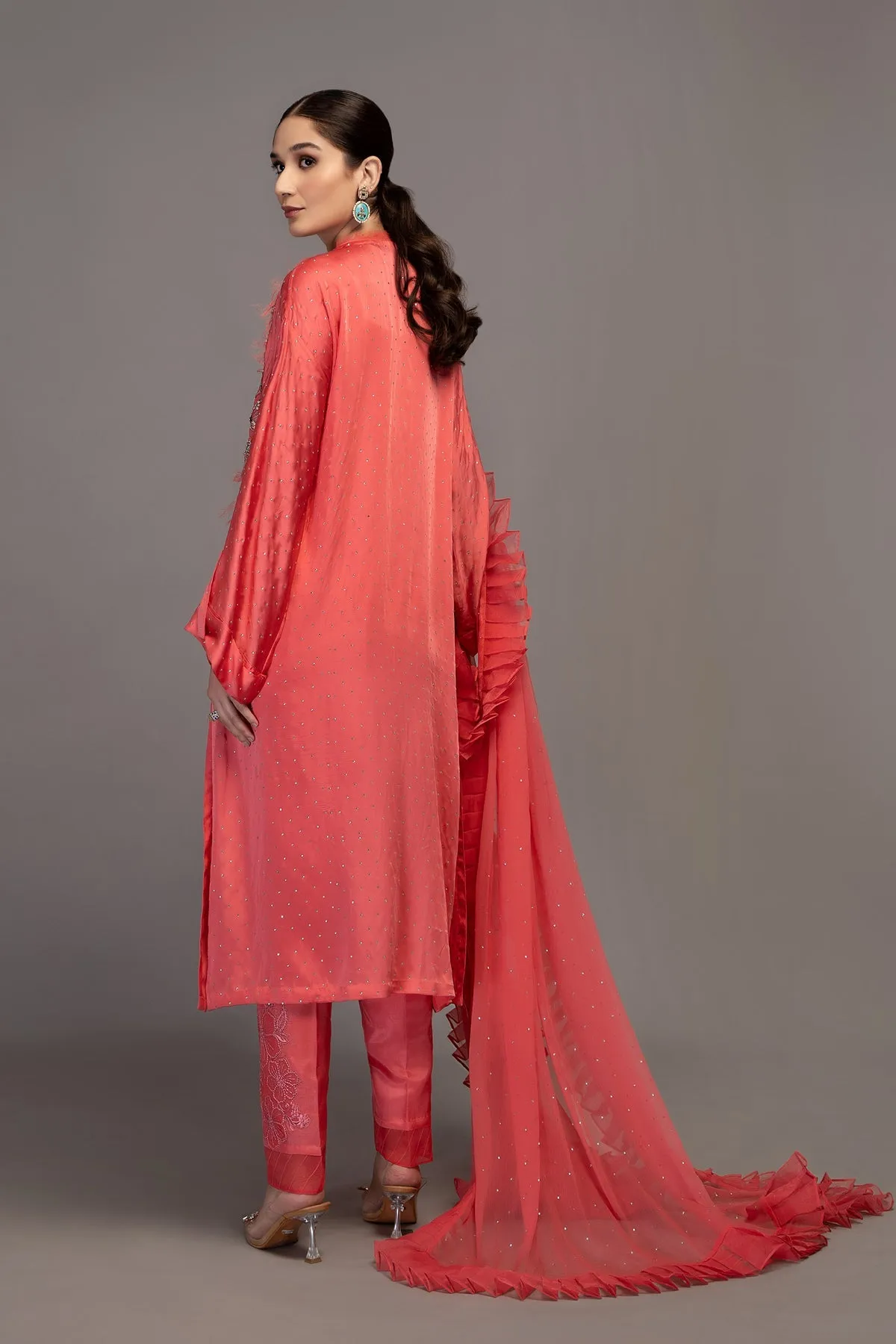 Maria B Peach Pakistani Kameez Salwar Suit Elegant Party Dress