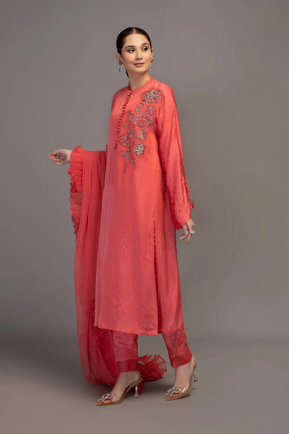 Maria B Peach Pakistani Kameez Salwar Suit Elegant Party Dress