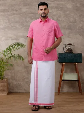 Men Matching Border Dhoti & Shirt Set Half Pink C34