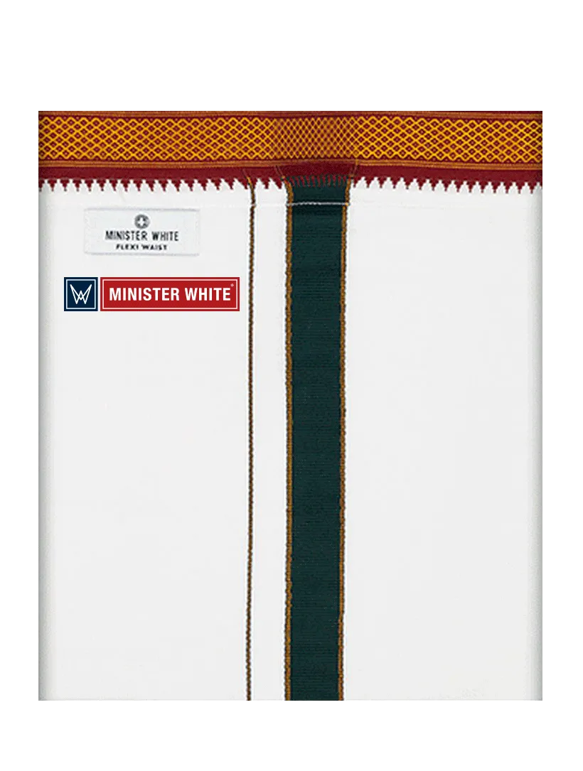 Mens Cotton White Colour Single Layered with Myilkhgan Border Flexi Dhoti - Agnimitra