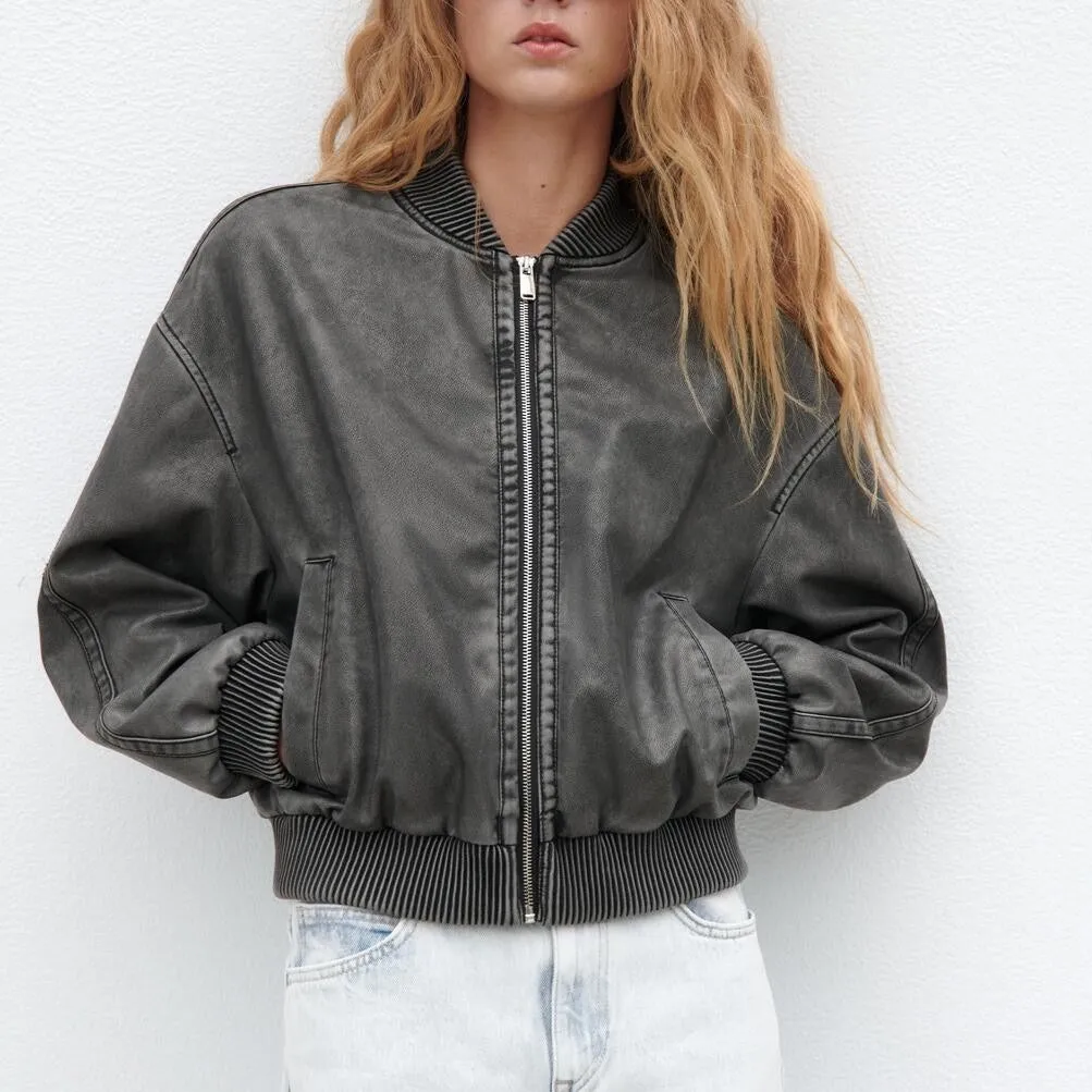 Miriam Vintage Leather Bomber Jacket