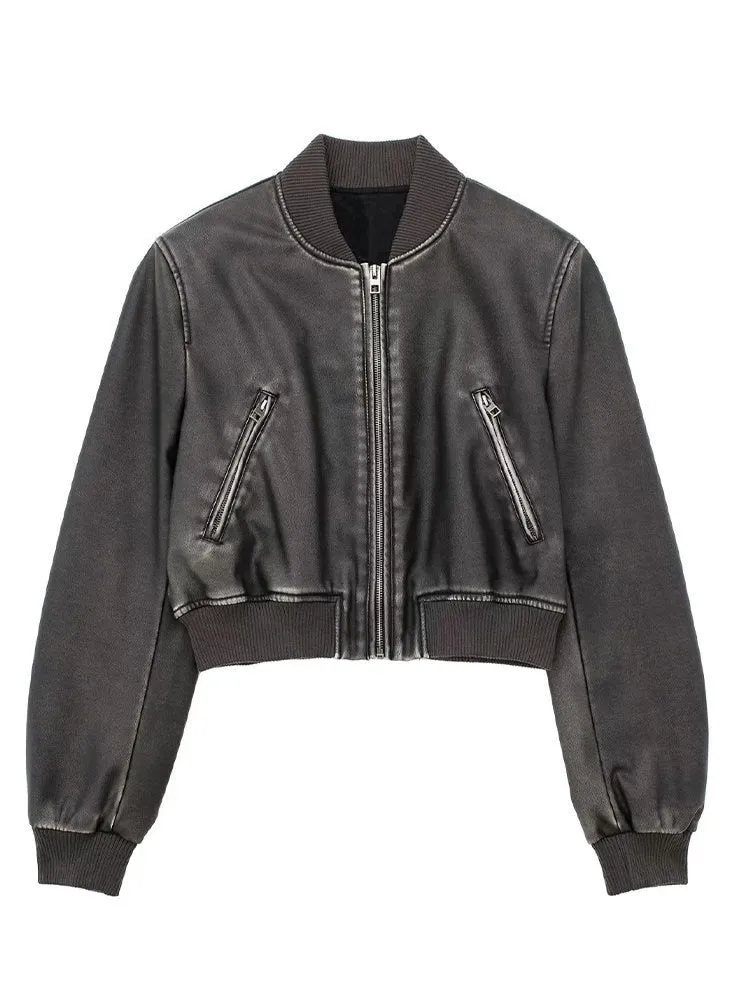 Miriam Vintage Leather Bomber Jacket