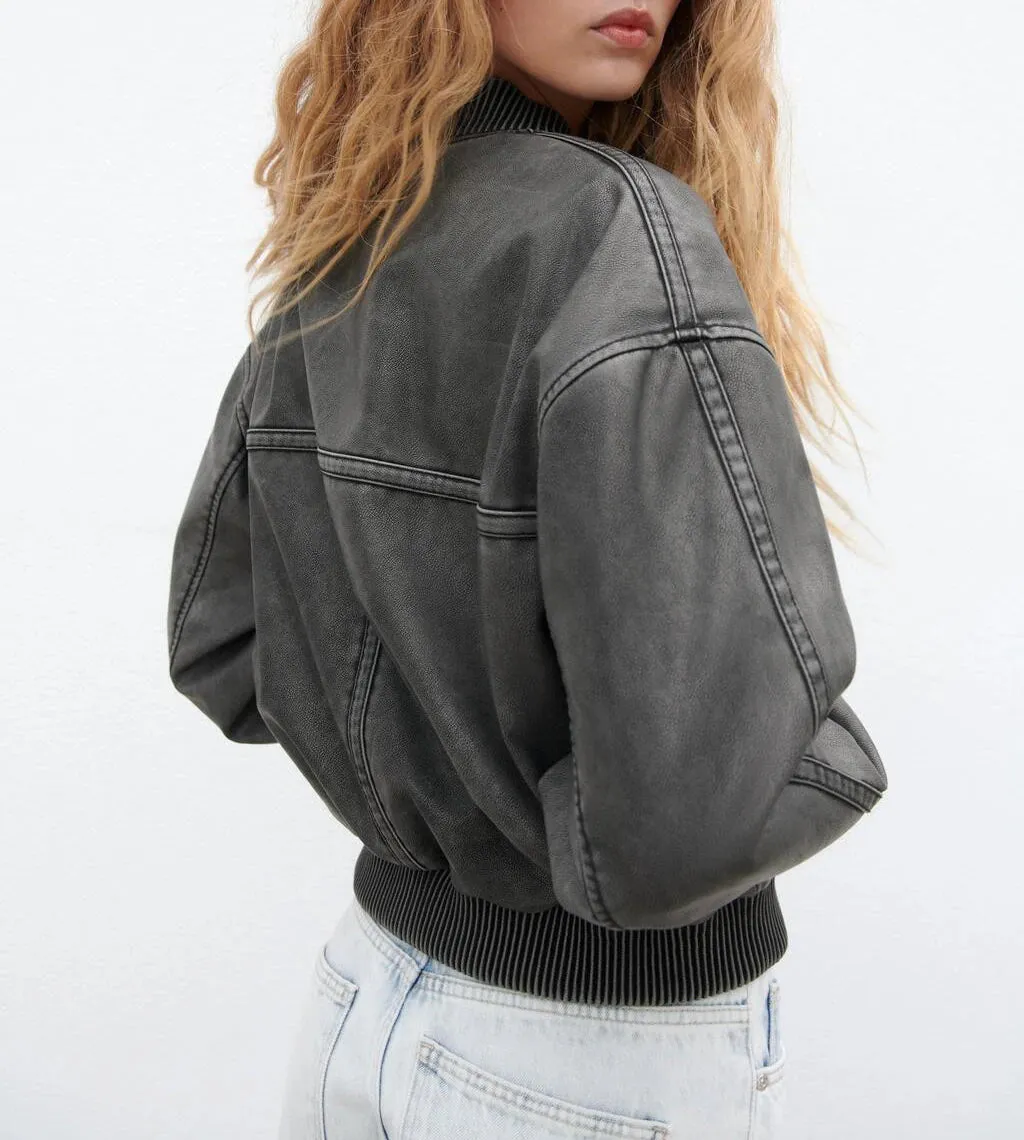 Miriam Vintage Leather Bomber Jacket