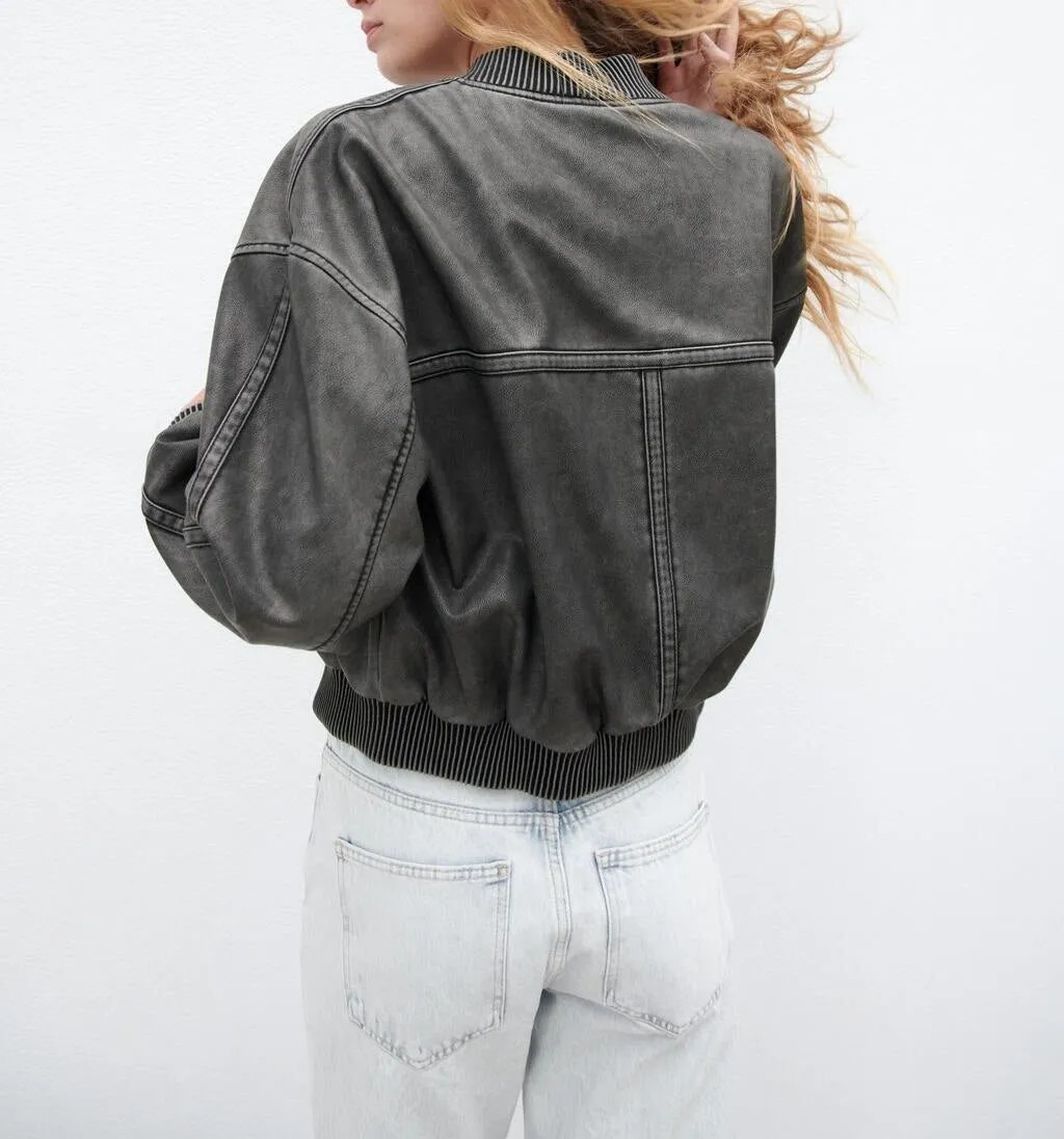 Miriam Vintage Leather Bomber Jacket