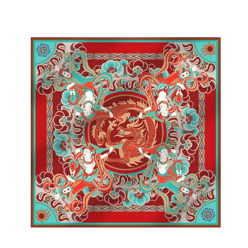 Mulberry Silk 16 Momme Dunhuang Deer Silk Scarf 90x90cm