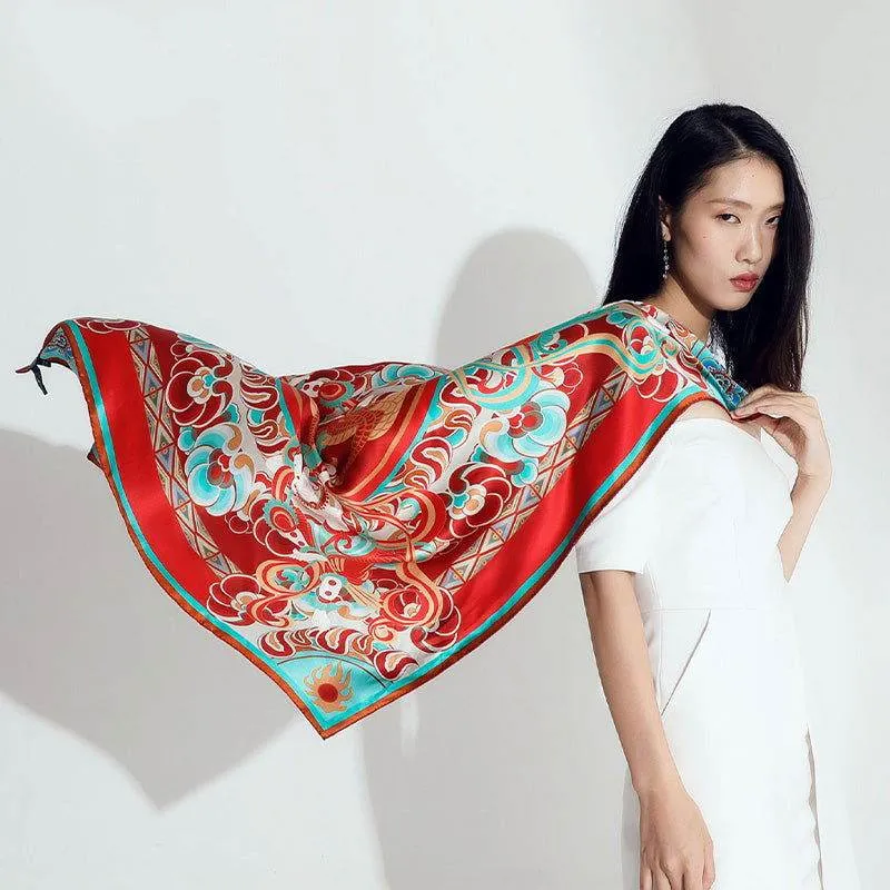 Mulberry Silk 16 Momme Dunhuang Deer Silk Scarf 90x90cm