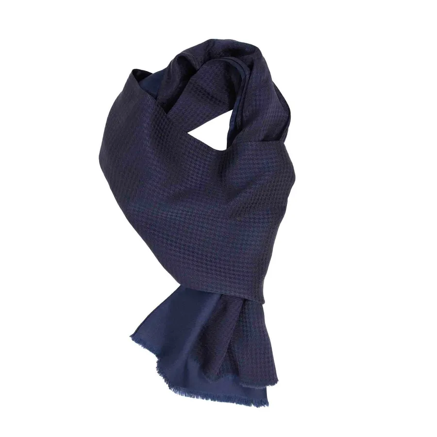 NAVY BLUE PIED DE POULE SILK SCARF