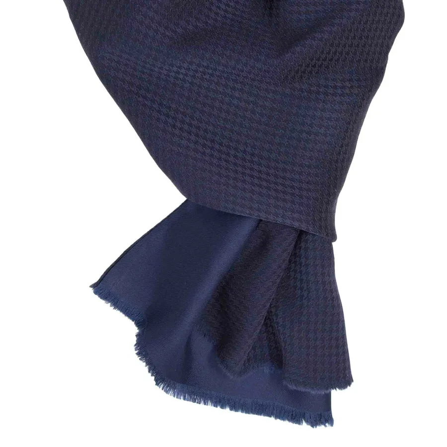 NAVY BLUE PIED DE POULE SILK SCARF