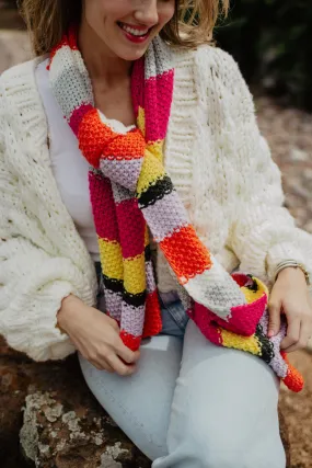 Neon Stripes Women's Crochet Scarf